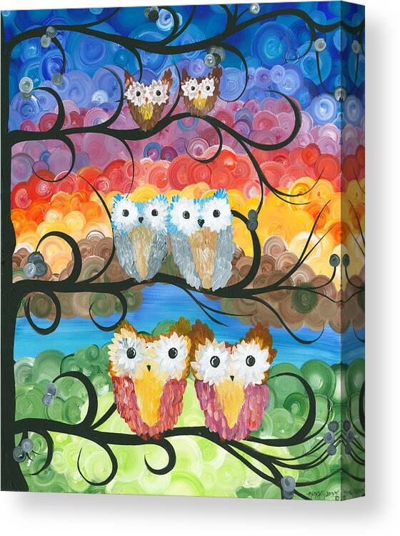 Owls Canvas Print featuring the painting Owl Expressions - 00 by MiMi Stirn