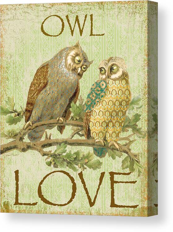 Green Canvas Print featuring the digital art Owl Love-c by Jean Plout