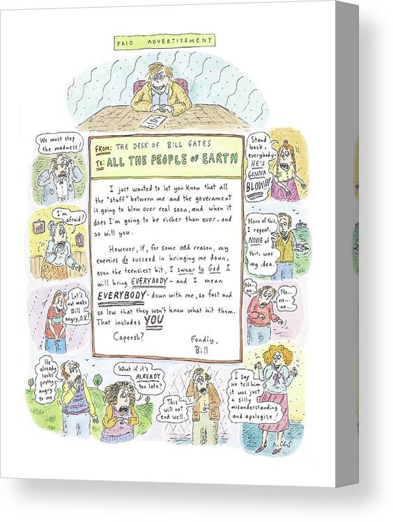 Gates Canvas Print featuring the drawing 'paid Advertisement' by Roz Chast