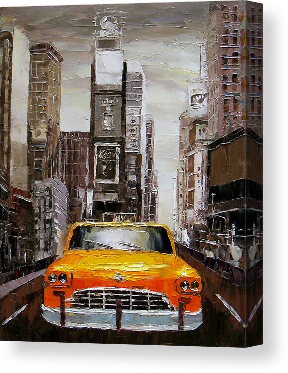 Palette Knife Modern Contemporary New York Manhattan Times Square Skyline  Artwork Square Abstract wall Art Oil