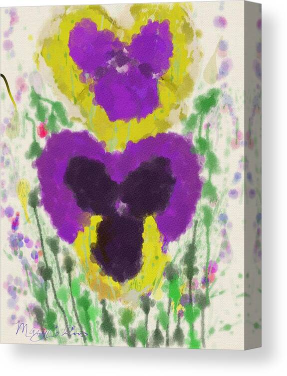 Purple Canvas Print featuring the digital art Pansies by Mary M Collins