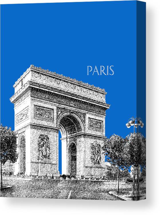 Architecture Canvas Print featuring the digital art Paris Skyline Arc de Triomphe - Blue by DB Artist