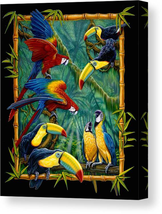 Larry Taugher Canvas Print featuring the painting parrots Black by JQ Licensing