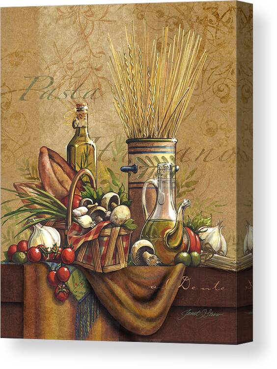 Janet Stever Canvas Print featuring the painting Pasta Italiano by Janet Stever