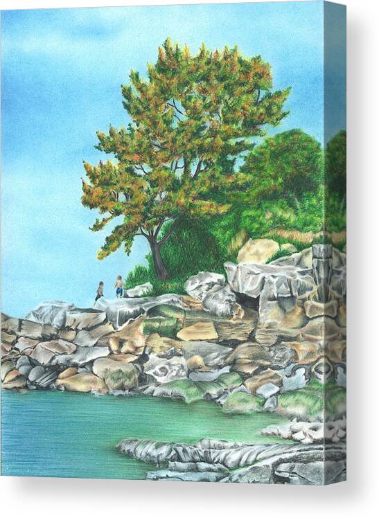 Early Fall Canvas Print featuring the drawing Peaks Island by Troy Levesque