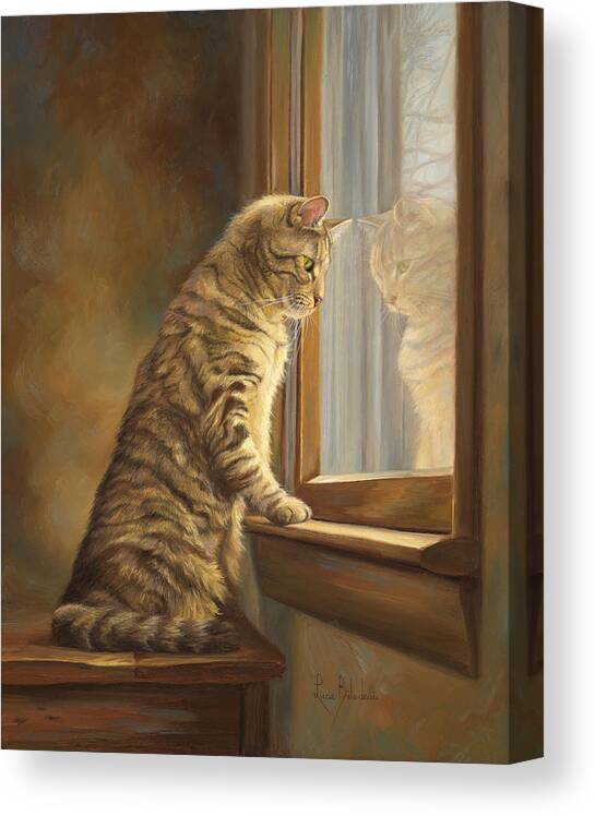 Cat Canvas Print featuring the painting Peering Out The Window by Lucie Bilodeau