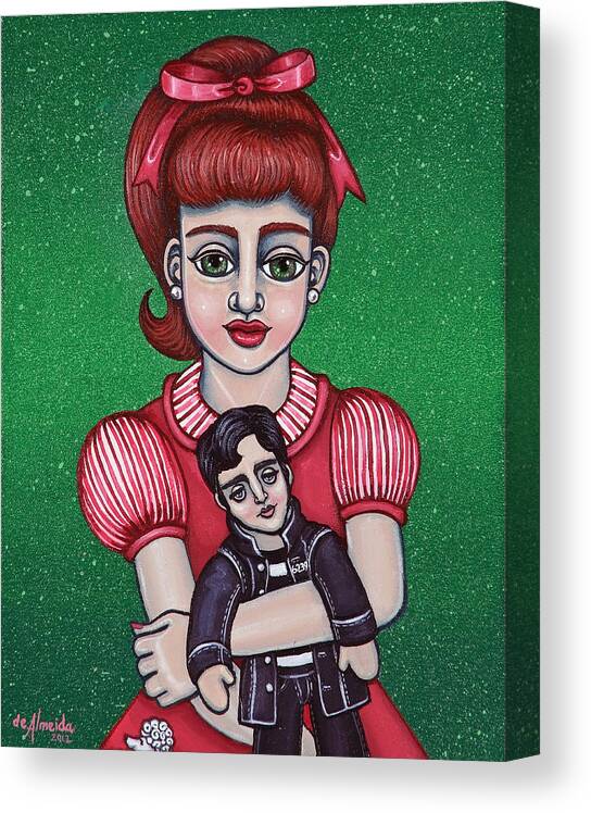 1950s Canvas Print featuring the painting Peggy Sue Holding The King by Victoria De Almeida