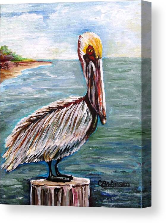 Pelican Canvas Print featuring the painting Pelican Pointe by Carol Allen Anfinsen