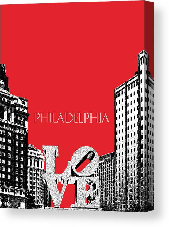 Architecture Canvas Print featuring the digital art Philadelphia Skyline Love Park - Red by DB Artist