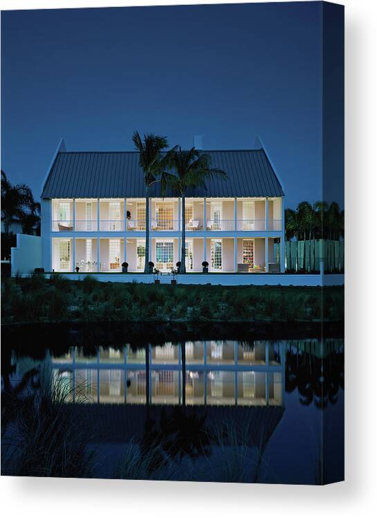 No People Canvas Print featuring the photograph Plantation House And Pool At Night by Durston Saylor