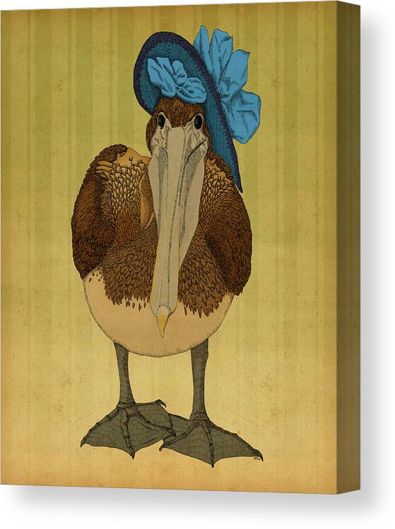 Pelican Hat Blue Victorian Bird Canvas Print featuring the drawing Plumpskin Ploshkin Pelican Jill by Meg Shearer