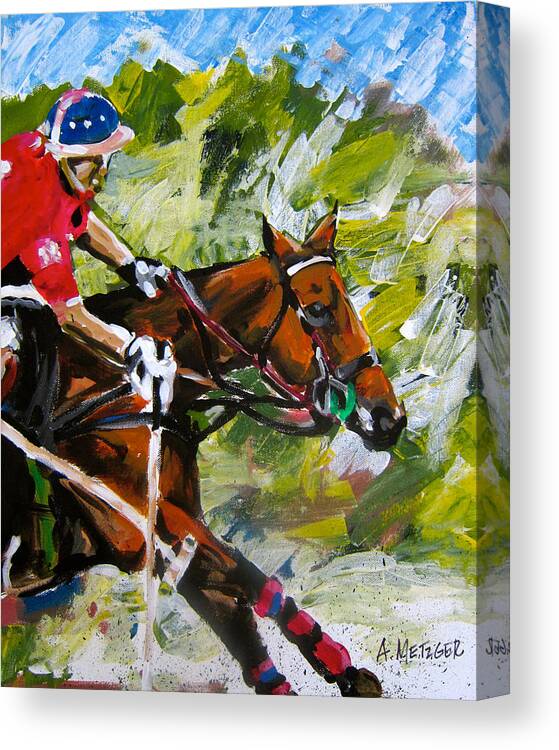 Polo Canvas Print featuring the painting Polo Run by Alan Metzger