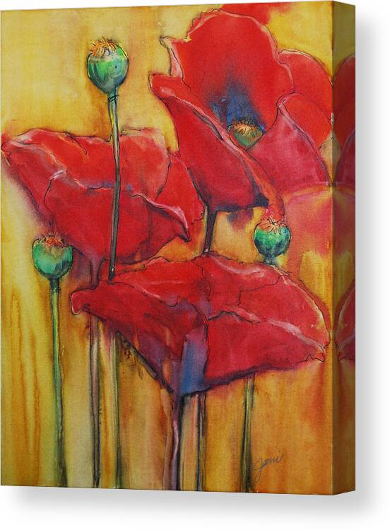 Poppies Canvas Print featuring the painting Poppies III by Jani Freimann