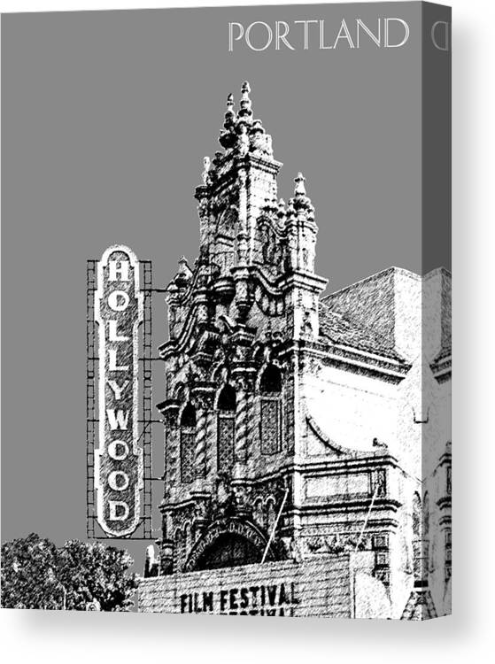 Architecture Canvas Print featuring the digital art Portland Skyline Hollywood Theater - Pewter by DB Artist