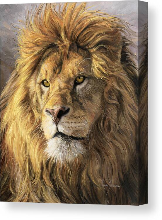 Lion Canvas Print featuring the painting Portrait Of A Lion by Lucie Bilodeau