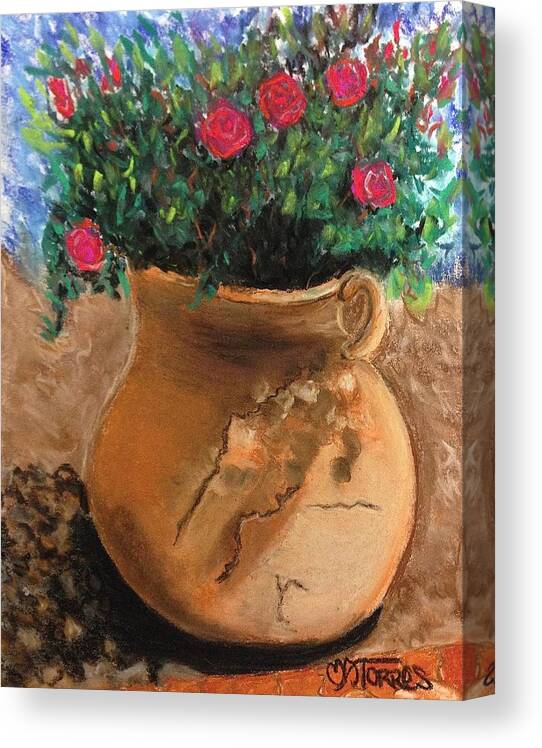 Flowers Canvas Print featuring the pastel Pot Full of Roses by Melissa Torres