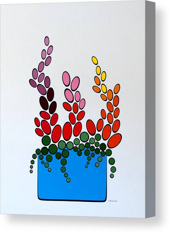 Floral Canvas Print featuring the painting Potted Blooms - Blue by Thomas Gronowski