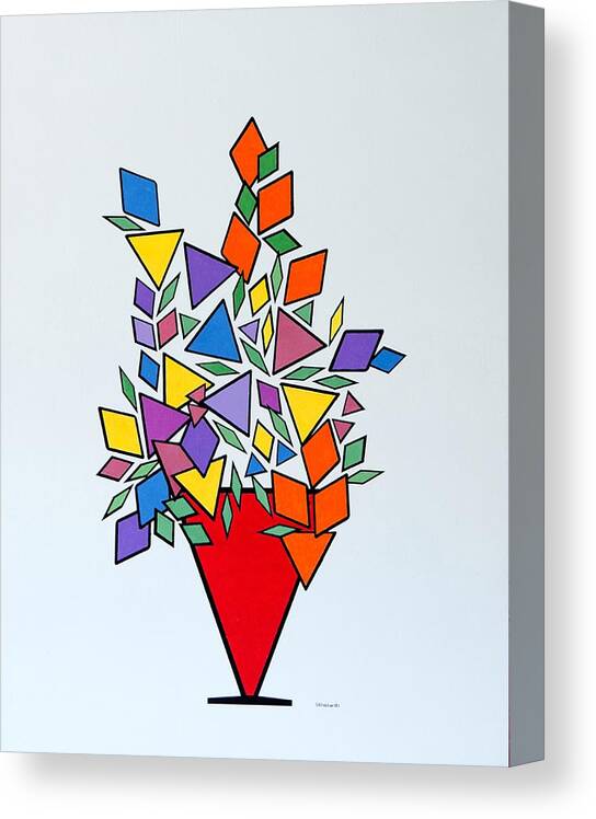 Botanical Canvas Print featuring the painting Potted Blooms Triangle by Thomas Gronowski