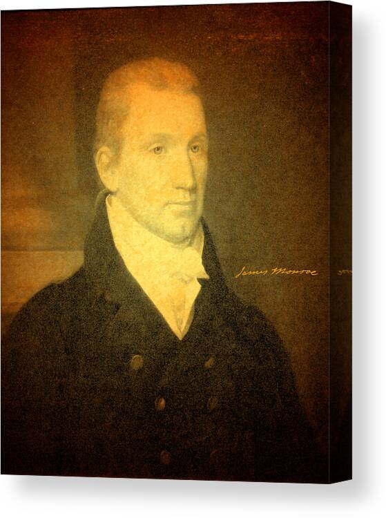 President James Monroe Portrait And Signature Canvas Print featuring the mixed media President James Monroe Portrait and Signature by Design Turnpike