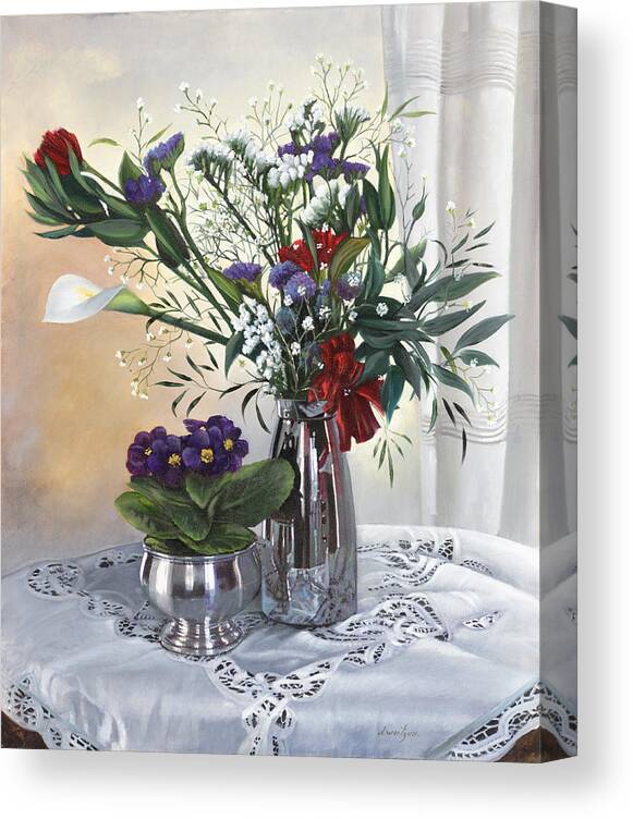 Still Life Canvas Print featuring the painting Primule by Danka Weitzen