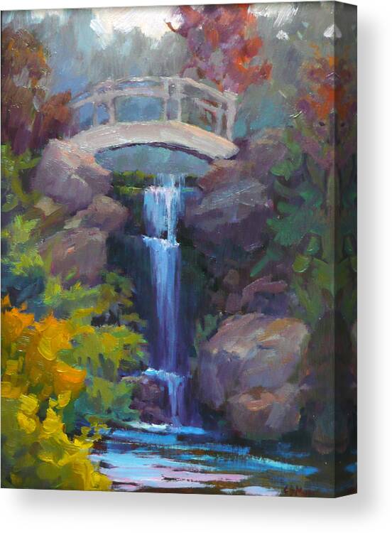 Waterfall Canvas Print featuring the painting Quarry Hills Waterfall by Carol Smith Myer