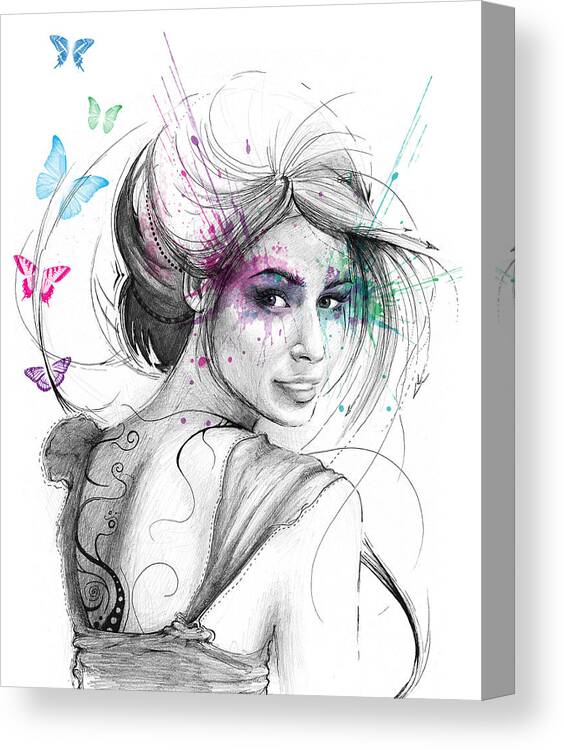 Butterflies Canvas Print featuring the drawing Queen of Butterflies by Olga Shvartsur