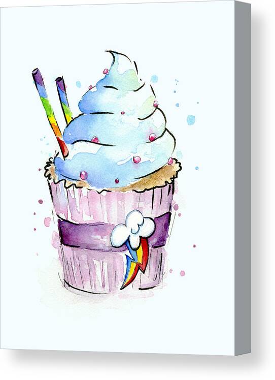 Rainbow Canvas Print featuring the painting Rainbow-Dash-Themed Cupcake by Olga Shvartsur