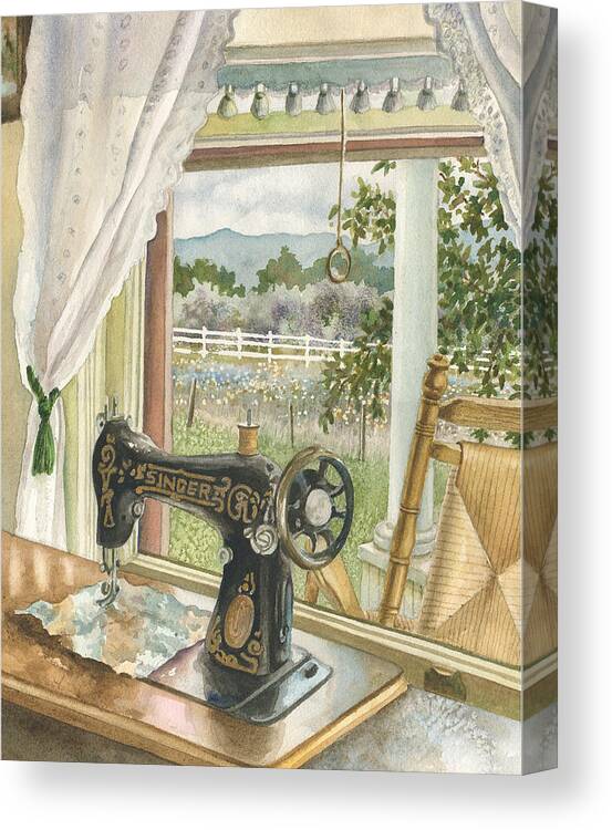 Sewing Machine Painting Canvas Print featuring the painting Rainy Day on the Old Farm by Anne Gifford