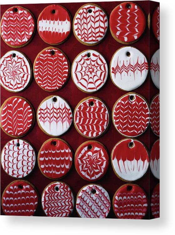 Cooking Canvas Print featuring the photograph Red And White Christmas Cookies by Romulo Yanes