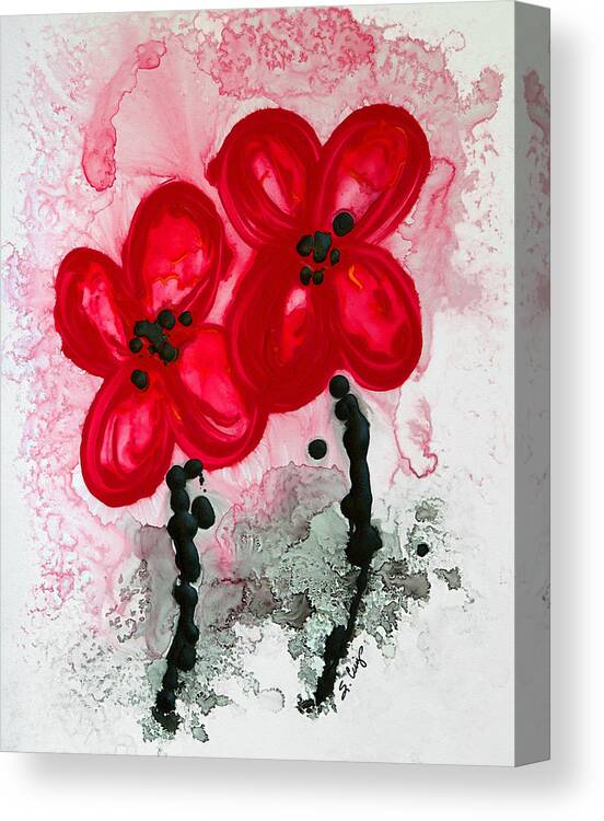 Red Asian Poppies Canvas Print featuring the painting Red Asian Poppies by Sharon Cummings