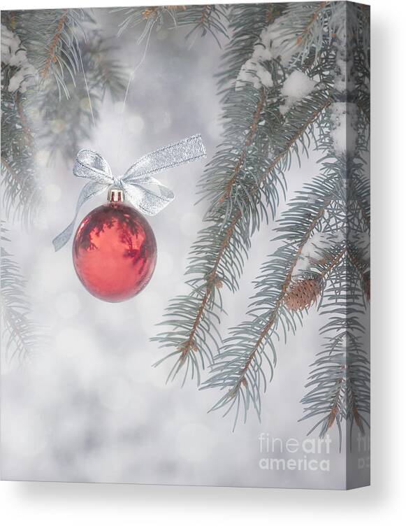 Bauble Canvas Print featuring the photograph Red Bauble by Juli Scalzi