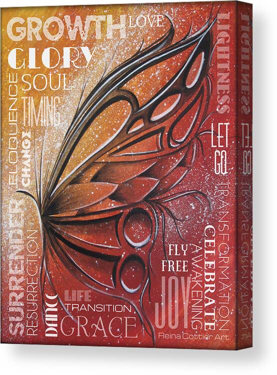 Butterfly Canvas Print featuring the painting Red Butterfly Wordart by Reina Cottier