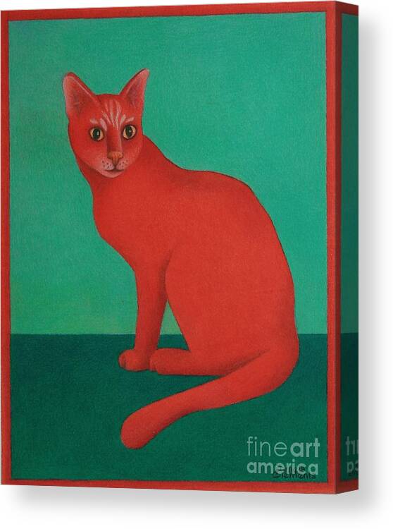 Primary Colors Canvas Print featuring the painting Red Cat by Pamela Clements