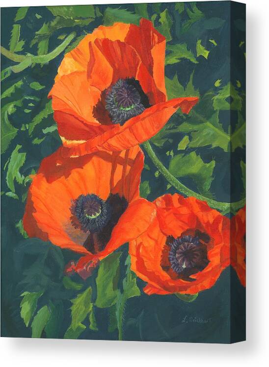 Poppies Canvas Print featuring the painting Red Poppies Three by Lynne Reichhart