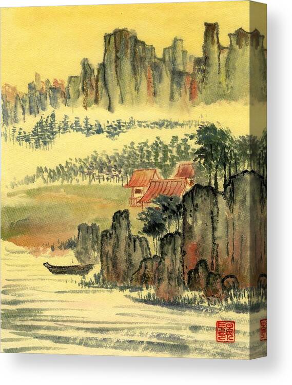  Canvas Print featuring the painting Red Roof House by Ping Yan