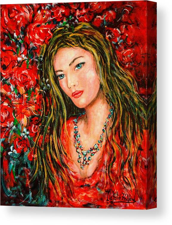 Red Dress Canvas Print featuring the painting Red Roses by Natalie Holland
