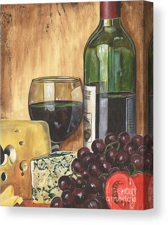 Red Wine Canvas Print featuring the painting Red Wine and Cheese by Debbie DeWitt