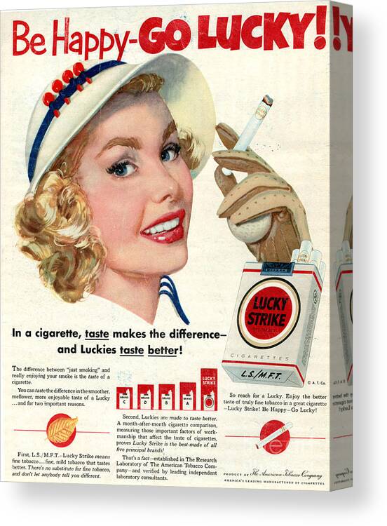 Retro Canvas Print featuring the photograph Retro Cigarettes Marketing Ads Lucky Strike by Action