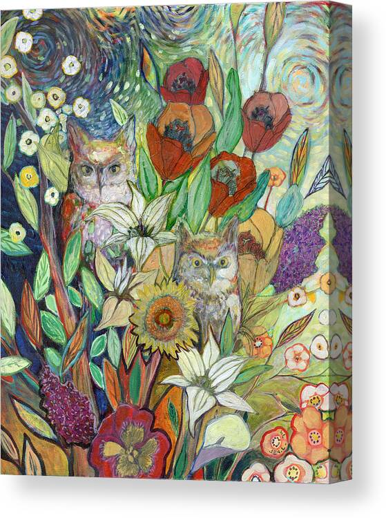 Owl Canvas Print featuring the painting Returning Home to Roost by Jennifer Lommers
