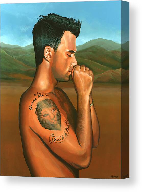 Robbie Williams Canvas Print featuring the painting Robbie Williams 2 by Paul Meijering