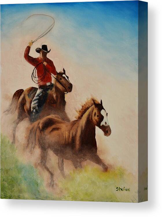 Cowboy Canvas Print featuring the painting Round Up by Stefon Marc Brown