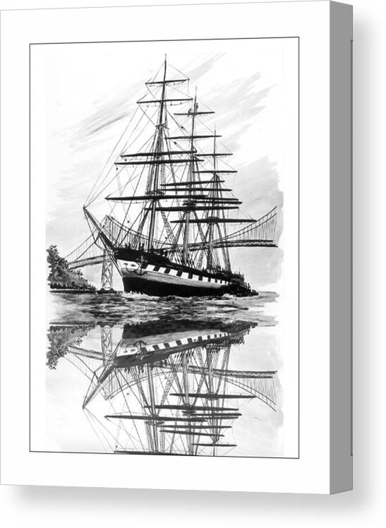 1st Drawn In 1962 Canvas Print featuring the drawing Balclutha Reflections by Jack Pumphrey