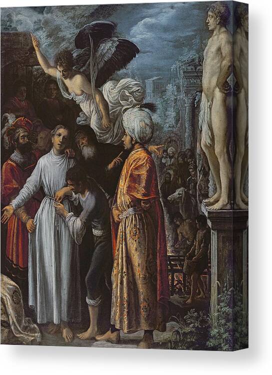 Statue Canvas Print featuring the photograph Saint Lawrence Prepared For Martyrdom, C. 1600-1 Oil On Copper by Adam Elsheimer