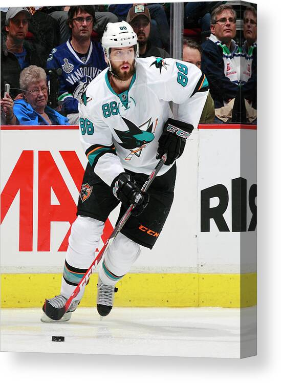 People Canvas Print featuring the photograph San Jose Sharks V Vancouver Canucks by Jeff Vinnick