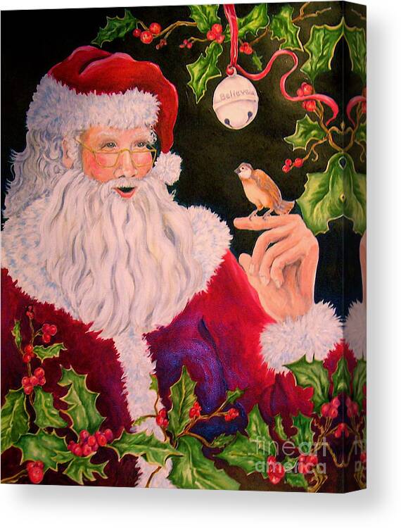 Christmas With Santa Canvas Print featuring the painting Santa - Believe by Genie Morgan