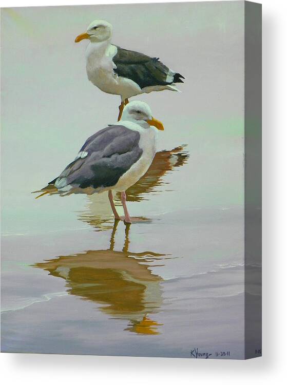 Birds Canvas Print featuring the painting Sea Gulls by Kenneth Young