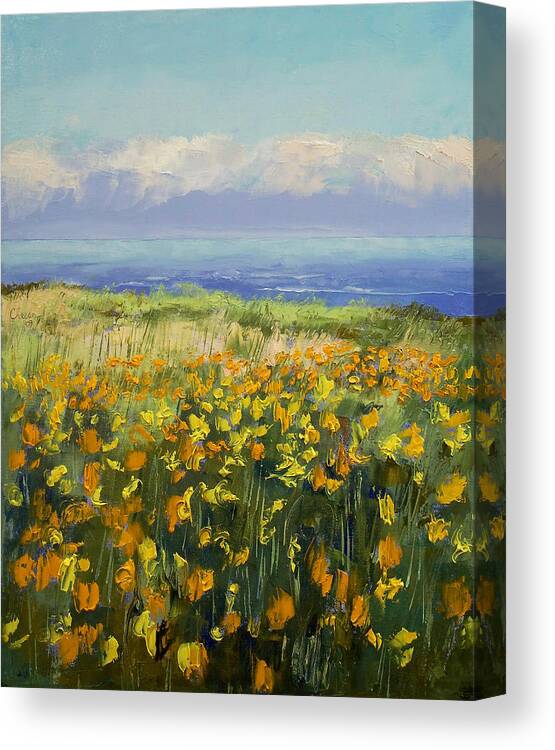 Seaside Canvas Print featuring the painting Seaside Poppies by Michael Creese