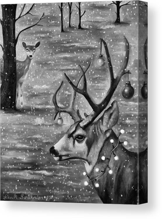 Deer Canvas Print featuring the painting Seduction bw by Leah Saulnier The Painting Maniac