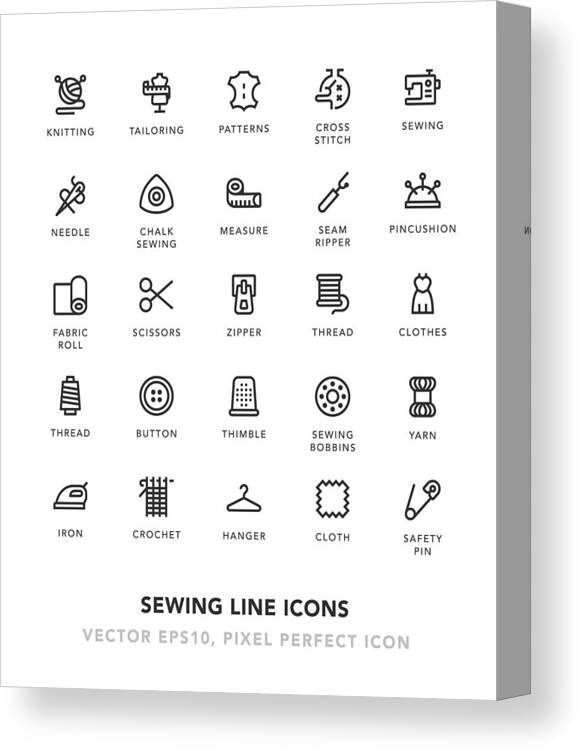 Icon Set Canvas Print featuring the drawing Sewing Line Icons by TongSur