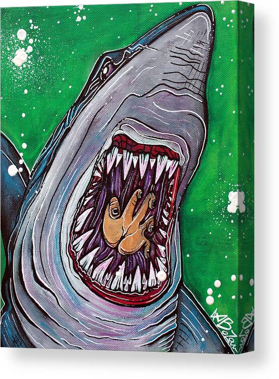 Shark Canvas Print featuring the painting Shark Kill Zone by Laura Barbosa